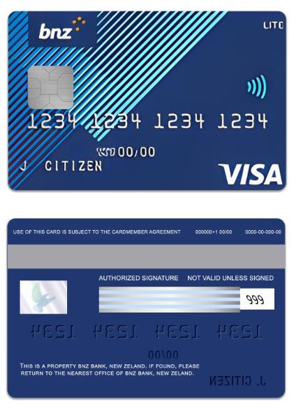 New Zeland BNZ Bank lite visa card